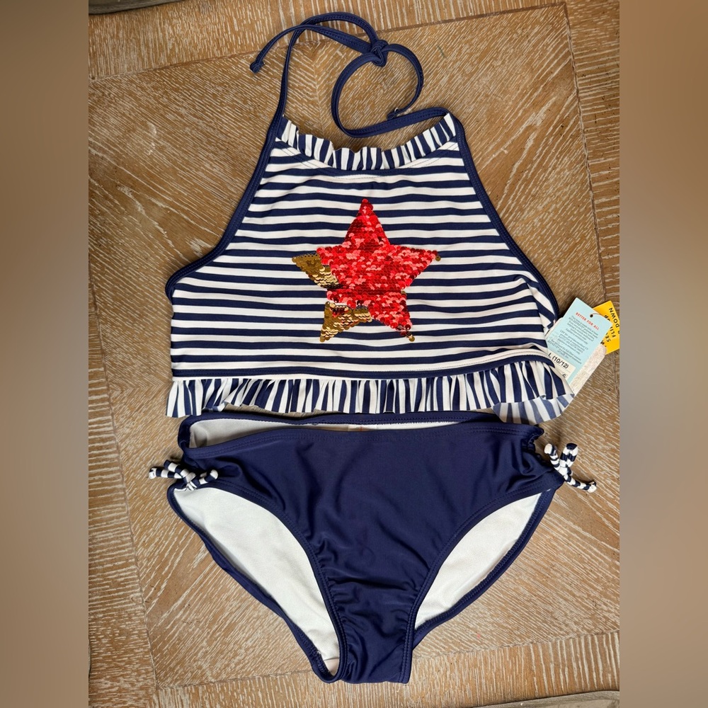 Cat & Jack Navy Striped Bikini with Red and Gold Star